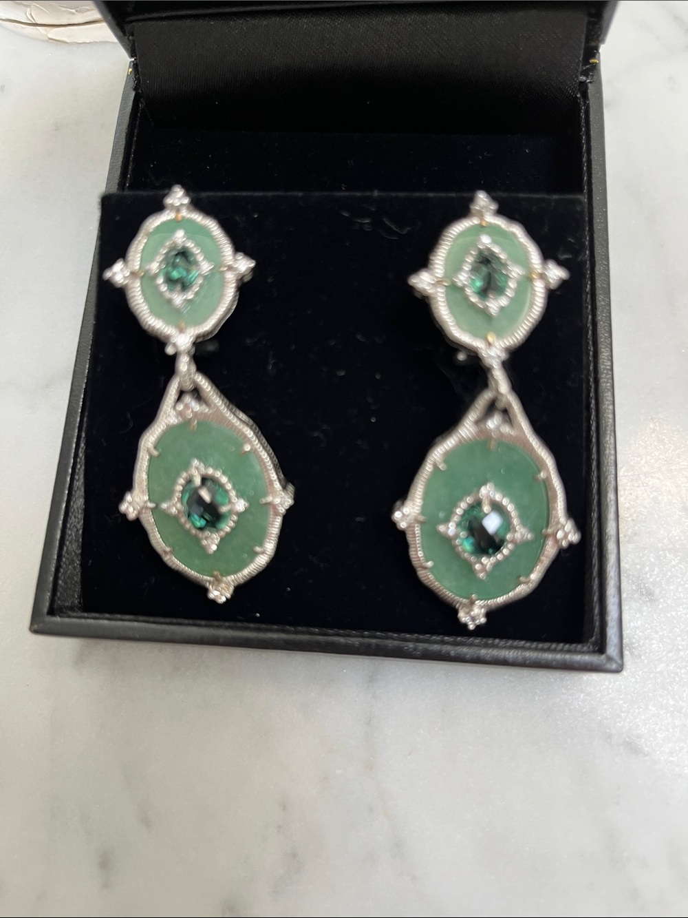 Judith Ripka Green and Sterling Silver Double Drop Earrings